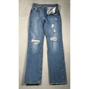 Levi's Premium 501 Women's 24x30 Light Wash Distressed Mid Rise Straight Jeans